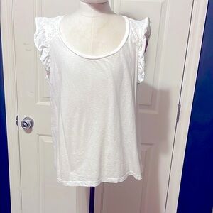 Crown & Ivy white Ruffled Flutter Sleeve Tank Top
